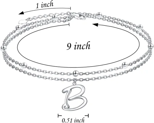 Vista 7 de Initials Anklet for Women S925 Sterling Silver Adjustable Foot Ankle Bracelet with Letter