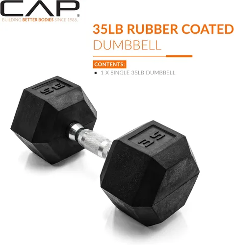 Vista 2 de CAP Barbell Mancuerna hexagonal recubierta de 35 libras, nueva edición Opción de reemplazo o expansión de conjunto, estabilidad anti-balanceo