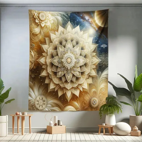 Vista 137 de Ambesonne Tapiz bohemio, diseño floral de bruja, luna y mariposa con adornos de mandala, decoración de tela para colgar en la pared para dormitorio