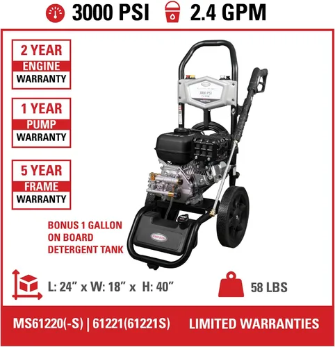 Vista 5 de Simpson Megashot MS61221 3000-PSI Lavadora a presión de gas con motor CRX210 OHV