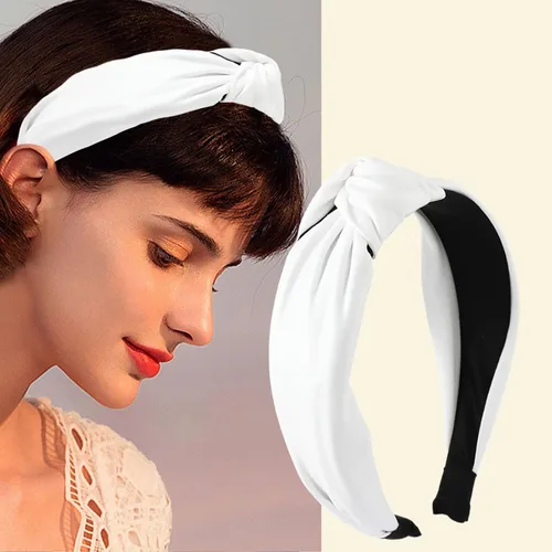 Vista 6 de Drnytunk Paquete de 4 diademas anchas anudadas para mujeres y niñas, lindas envolturas para la cabeza en color sólido, accesorios antideslizantes