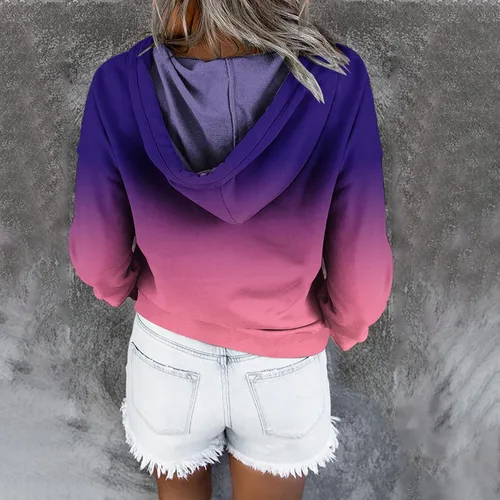 Vista 25 de Sudaderas con capucha para mujer, con cuello de botón, sin botones, con cordón, manga larga, lindas, ropa para adolescentes y niñas