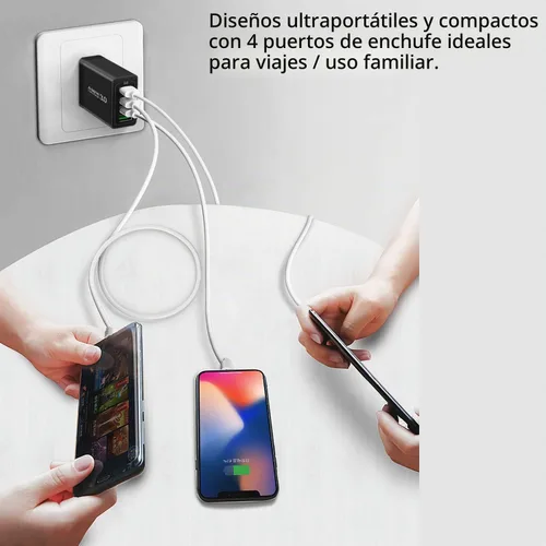 Vista 7 de Cargador de pared 3.0 de carga rápida, bloque de cargador USB de 4 puertos, enchufe USB múltiple negro(Black (4-Port))
