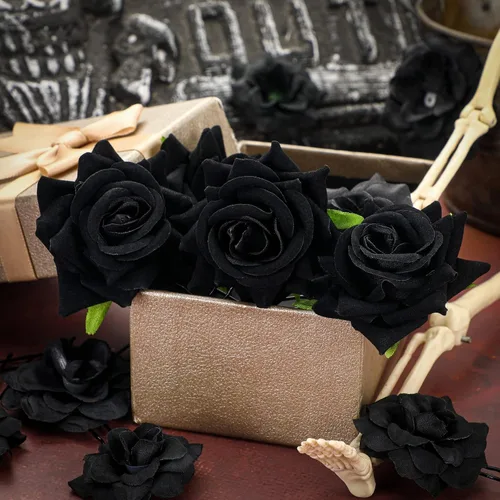 Vista 6 de BBTO 12 pinzas para el pelo de rosas, accesorios mexicanos para bailarinas de flamenco, mujeres, flores mexicanas, clips de flores para novia, Negro