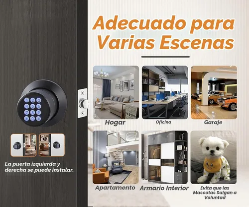 Vista 7 de Cerradura de pomo de puerta con teclado, pomo de puerta de entrada sin llave con mango antideslizante, bloqueo automático, pomo de puerta Negro