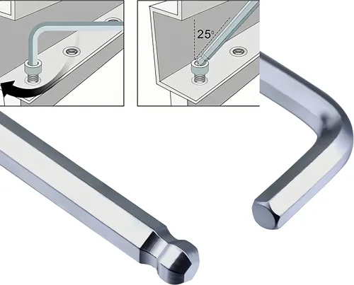Vista 4 de Llave Allen de llave hexagonal de extremo de bola de 1/4", hexagonal interna SAE, llave inglesa en forma de L, herramienta de reparación de brazo