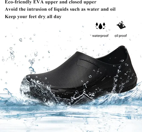 Vista 2 de Haifago Zapatos de chef antideslizantes para hombre, zuecos de trabajo de cocina resistentes al aceite, zapatos de servicio de alimentos