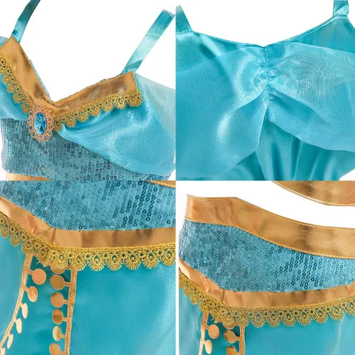 Vista 6 de Disfraz de princesa árabe para niñas con accesorios para la cabeza, accesorios de disfraces para Halloween, cumpleaños, fiesta de Navidad