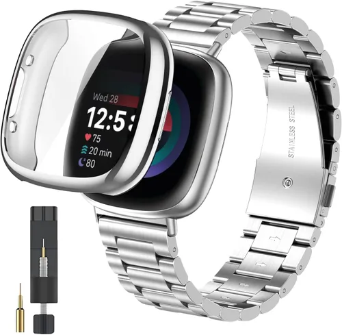 Vista 15 de ZPJPPLX para Fitbit Versa 4/Sense 2, Correa de Muñeca de Acero Inoxidable Sólido con Funda de Reloj, para Versa 3/Sense Correas de Repuesto de Metal
