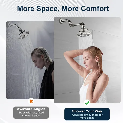 Vista 6 de BRIGHT SHOWERS Brazo extensor de ducha de latón para cabezal de ducha de lluvia y de mano, brazo de extensión de cabezal de ducha universal de 5