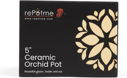 Vista 5 de rePotme Maceta para Orquídeas - Maceta de Cerámica para Orquídeas de 5 Pulgadas con Recorte Floral y Agujeros (Crema sobre Algodón de Azúcar)