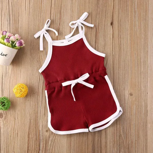 Vista 2 de VISGOGO Mameluco para bebés y niñas, monos sólidos, sin mangas, con cinturón, ropa de bebé, trajes