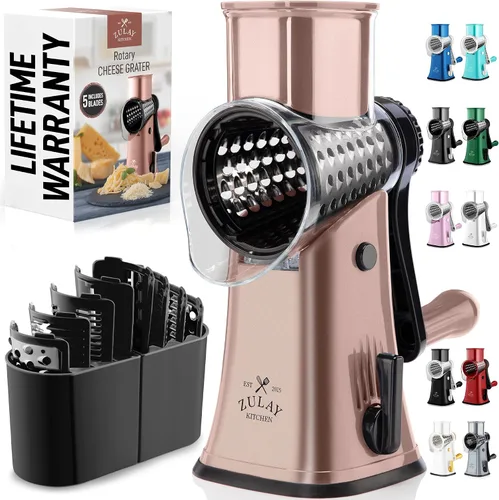 Vista 17 de Zulay Kitchen Rallador Rotativo de Queso de 5 Cuchillas Rallador de Queso - Rallador de Queso Manual de Manivela con Succión Reforzada y 5 Tambores