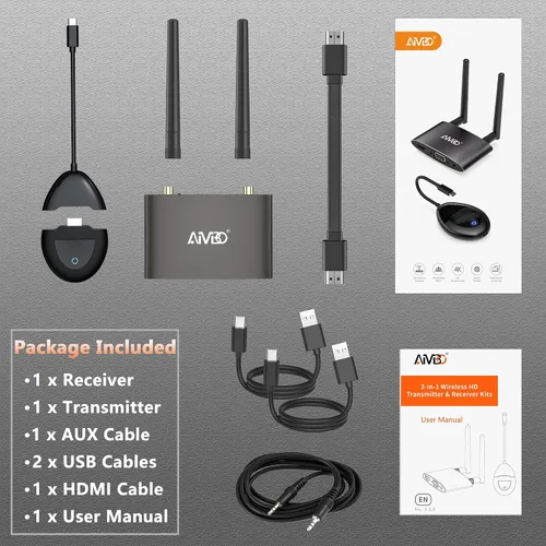 Vista 5 de TIMBOOTECH Transmisor y receptor HDMI inalámbrico 4K, USB C a HDMI inalámbrico, Plug & Play, VGA y HD pantallas duales, transmisión de video 5.8G