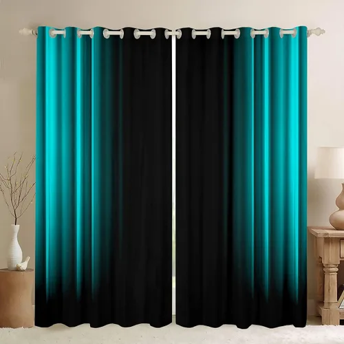 Vista 41 de Feelyou Cortinas abstractas degradadas para niños, adolescentes y mujeres, cortinas de ventana azules, moradas y negras, tratamientos geométricos