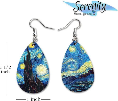 Vista 3 de Van Gogh - Juego de aretes colgantes divertidos Lindos aretes de joyería para niñas y mujeres Impresión de doble cara Regalo de cumpleaños
