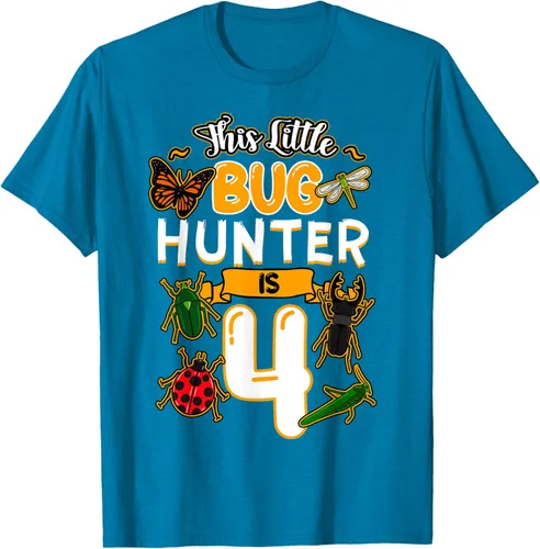 Vista 8 de Camiseta de fiesta de cumpleaños de insectos de este cazador de insectos de 4 años, Negro, S