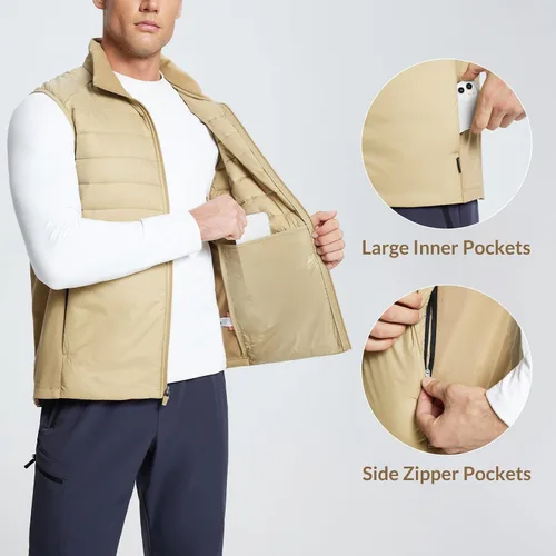 Vista 4 de BALEAF Chaleco acolchado ligero para hombre, chaleco sin mangas acolchado de invierno, resistente al agua, forro polar cálido