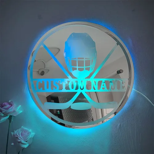 Vista 14 de Espejo de béisbol personalizado para pared, espejo personalizado con nombre de jugador de béisbol con luz LED, letrero de neón acrílico de béisbol