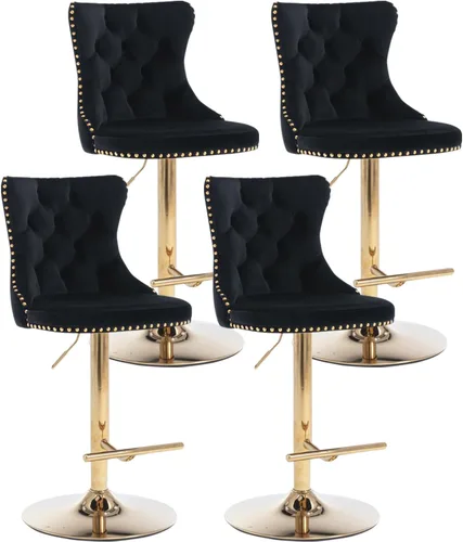 Vista 27 de Juego de 2 taburetes de bar beige, taburetes de bar tapizados ajustables con respaldo y reposapiés dorado, modernos taburetes de bar giratorios