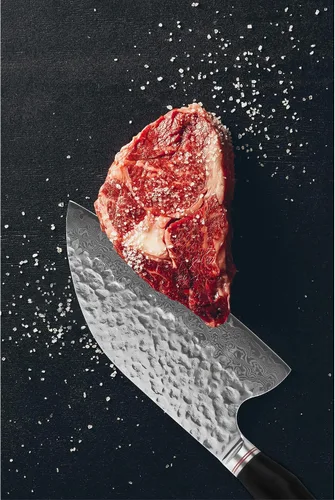 Vista 4 de YOUSUNLONG Cuchilla híbrida de 8" - Cuchillo de chef para exteriores de Ebany