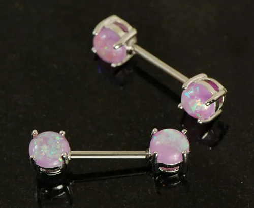 Vista 2 de Par de anillos de pezón de ópalo de fuego, color morado, 0.49oz