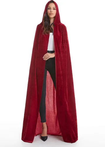Vista 2 de Capa de disfraz unisex de Halloween para adultos, capa de vampiro con capucha de terciopelo para mujeres y hombres, vestido de fiesta de disfraces