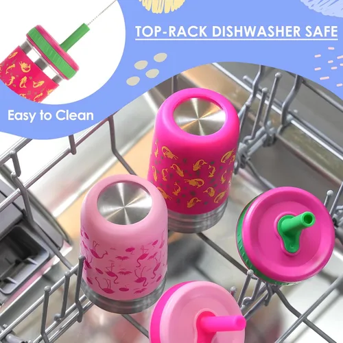 Vista 7 de Sursip Vasos para niños pequeños con tapas y pajitas, vaso de acero inoxidable a prueba de derrames, para beber, batidos, aperitivos, leche sin BPA