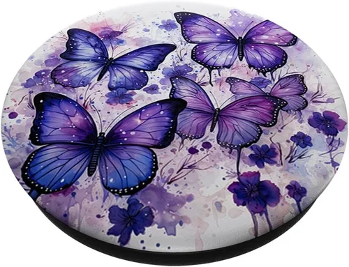 Vista 2 de mariposa estética púrpura mariposas naturaleza azul PopSockets estándar PopGrip