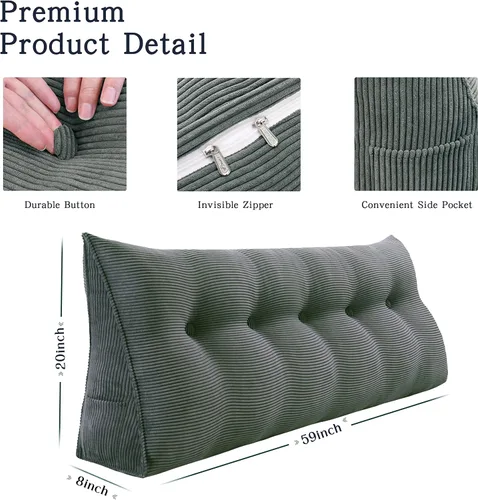 Vista 4 de Cojín triangular Vercart para cama y sofá en forma de cuña, para apoyar la espalda, para leer, soporte lumbar, con funda removible.