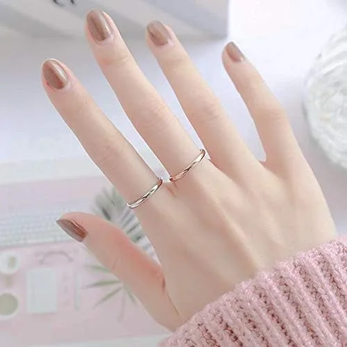 Vista 7 de COLORFUL BLING Juego de anillos apilables de acero inoxidable de titanio fino de 0.079in, con superficie pulida, simple para hombres y mujeres