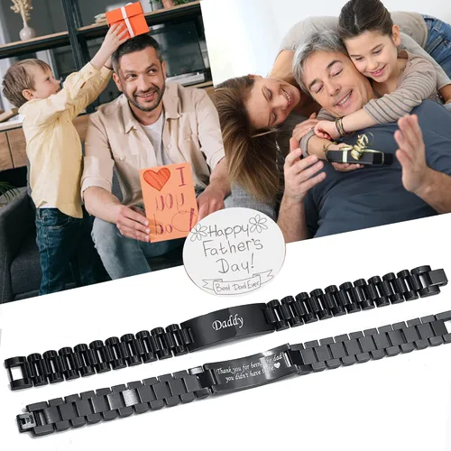Vista 6 de VNOX - Correa de reloj de eslabones de acero inoxidable para hombre con grabado personalizado gran regalo para papá