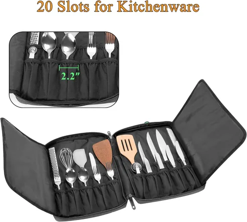 Vista 4 de samdew Bolsa para cuchillos de chef con más de 20 ranuras, estuche de almacenamiento de chef profesional con orificio de bloqueo y múltiples