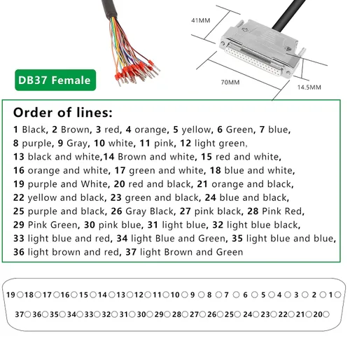Vista 3 de Adaptador de conector XMSJSIY DB37 Cable de extensión serie de 37 pines Cable de repuesto de puerto de 37 pines sin soldadura con cable desnudo