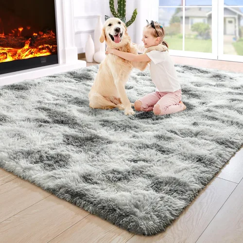 Vista 98 de Noahas Alfombras de Área Grandes y Esponjosas de 5x8 pies para Sala de Estar y Dormitorio, Alfombra Gruesa de Pelo Largo Beige y Blanca, Alfombra