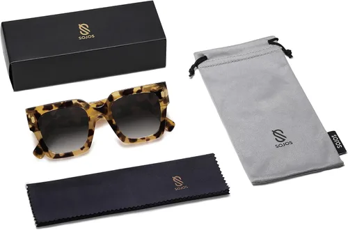 Vista 7 de SOJOS Gafas de sol cuadradas vintage de gran tamaño para mujer, estilo retro, de lujo, grandes, UV400 SJ2194