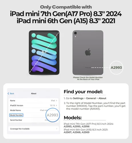 Vista 2 de Dexnor Funda para iPad mini 7 (A17 Pro) 2024/mini 6 2021 de 8.3 pulgadas, funda protectora resistente con correa de mano giratoria de 360° y soporte