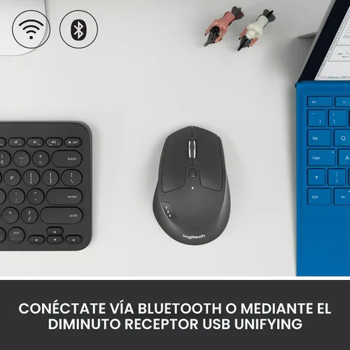 Vista 4 de Logitech M720 - Ratón inalámbrico de triatlón, Bluetooth, receptor unificador USB, 1000 DPI, 6 botones programables, batería de 2 años, compatible