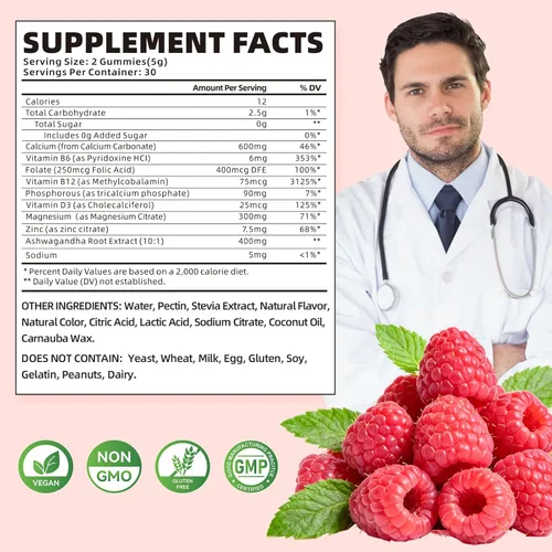 Vista 2 de softbear Gomitas de calcio y magnesio y zinc para mujeres, suplemento de calcio y magnesio con vitamina D3 para fortalecer los huesos, veganas/sin