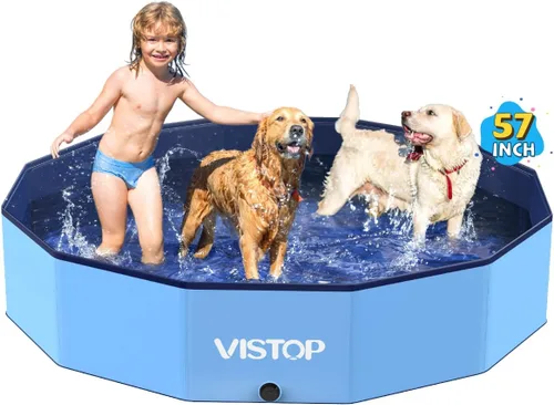 Vista 15 de VISTOP Piscina plegable para perros de 97 pulgadas con rociador, piscina grande de carcasa dura para mascotas, piscina plegable antideslizante