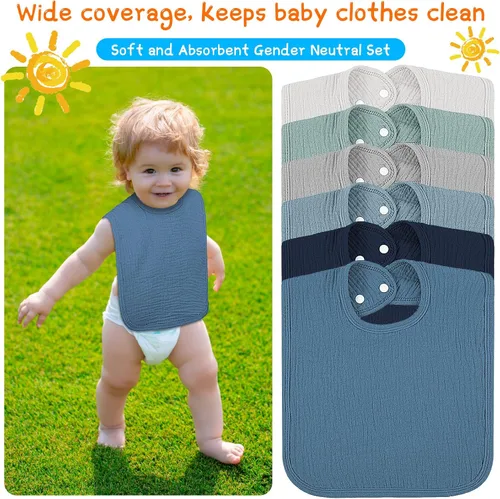 Vista 4 de Toulite Paquete de 6 baberos de muselina para bebé, bandana de algodón, unisex, para niños y niñas, suaves y absorbentes para la dentición y babeo