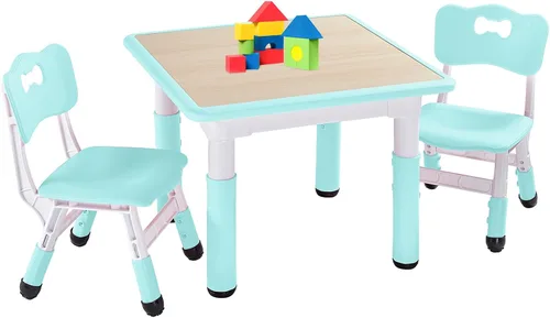 Vista 15 de FUNLIO Juego de mesa y 2 sillas para niños, juego de mesa y sillas para niños de 3 a 8 años, fácil de limpiar, mesa de artes y manualidades