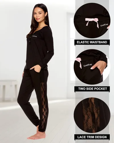 Vista 3 de bebe Conjunto de pijama para mujer con bolsillos, camisa de manga larga y pantalones de pijama