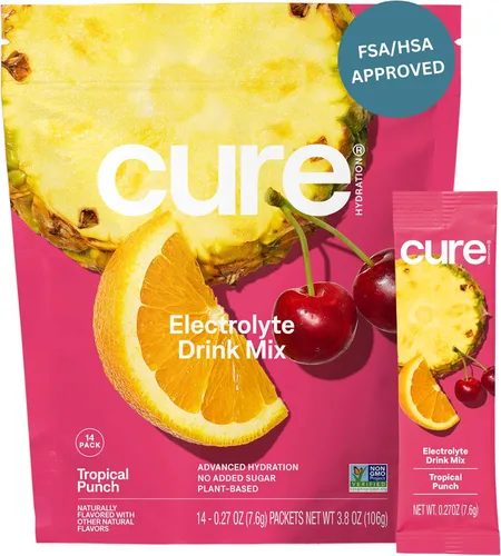 Vista 17 de Cure Hydration Mezcla para bebida de electrolitos a base de plantas Sin azúcar añadida FSA-HSA Polvo para alivio de la deshidratación hecho