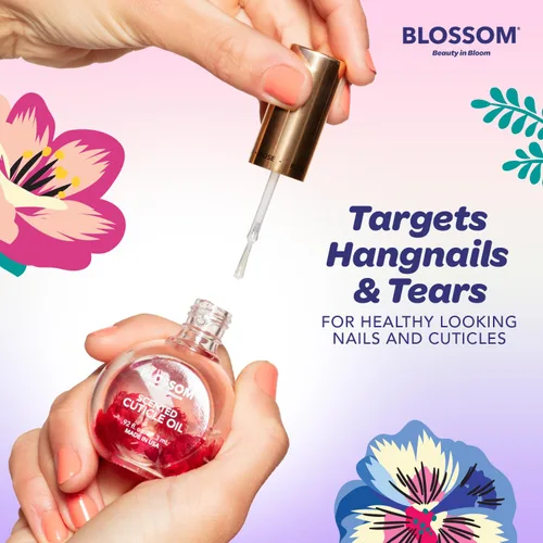 Vista 6 de Blossom Hidratante, hidratante, fortalecedor, aceite perfumado para cutículas, infundido con flores reales, fabricado en Estados Unidos, 1.26 onzas