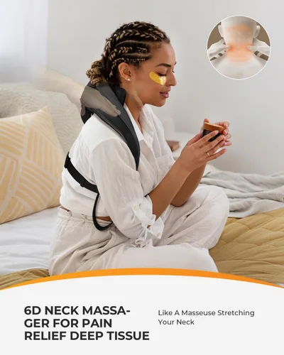 Vista 4 de CooCoCo Masajeador de espalda con calor, cojín de asiento de masaje Shiatsu, almohadilla ajustable para silla de masaje de cuello y espalda Negro
