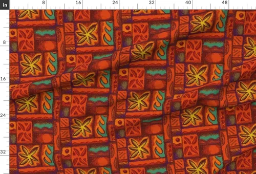 Vista 2 de Spoonflower Tela – Flores onduladas rojas vintage hawaianas retro polinesio de mediados de siglo Aloha impreso en tela de gasa cuarto gordo