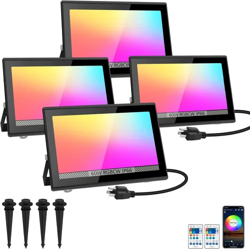 Vista 9 de T-SUN Luz de inundación LED, luces de seguridad impermeables RGB de 10 W, con enchufe de EE. UU., control remoto súper brillante, foco
