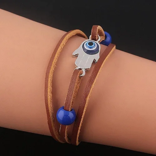 Vista 2 de Froiny Game the Last of Us Part Ellie Dina Hamsa Pulsera de mal de ojo azul cuentas pulseras de cuero brazaletes para mujeres hombres joyería, Cuero