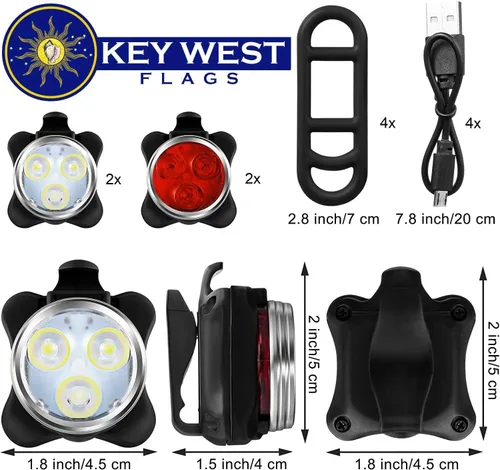 Vista 2 de 2 juegos de luces recargables para bicicleta (total de 4 luces: dos rojas y dos blancas), faros delanteros superbrillantes y luces LED traseras